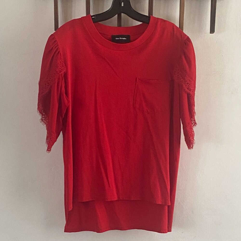 The Kooples Lace Puff Sleeve Crewneck Short Sleeve Shirt